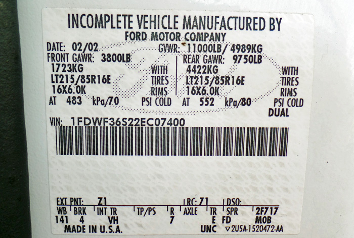 2002 Ford F-350 6.8L Gas Dump Truck- Driver - Federal Label 