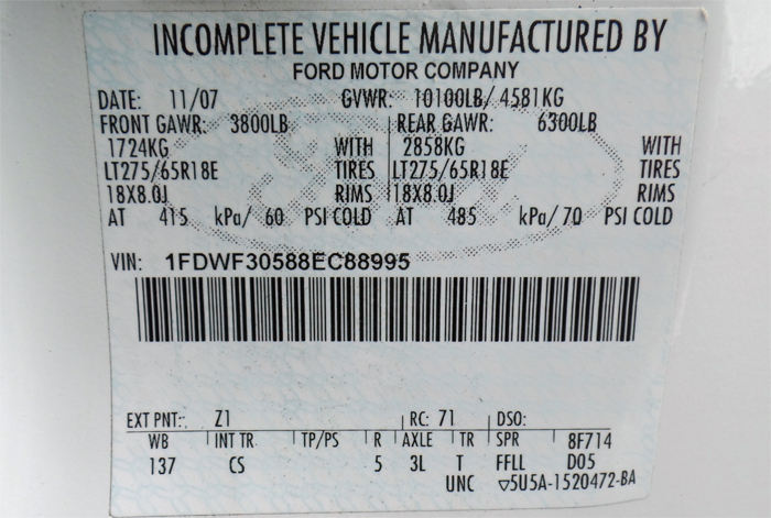 2008 Ford F-350 Super Duty XL Utility - Federal Label 