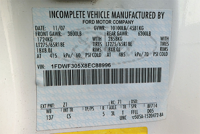 2008 Ford F-350 Super Duty XL Utility - Federal Label 