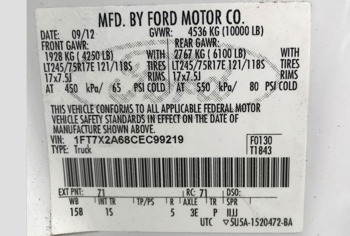 2012 Ford F-250 XL Super Cab Utility -Federal Label
