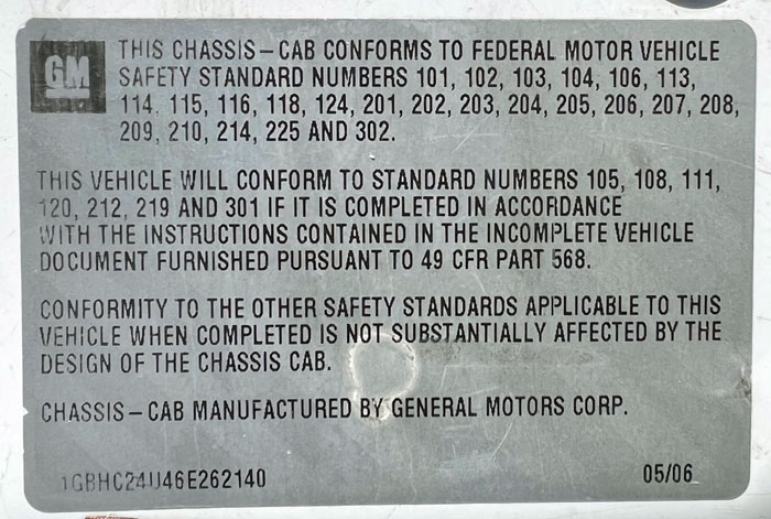 2006 Chevy Silverado 2500 HD Utility - Federal Label