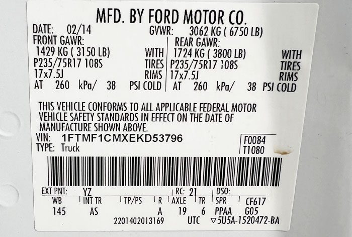 2014 Ford F-150 XL Pickup - Federal Label