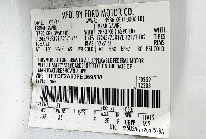 2015 Ford F-250 Utility - Federal Label