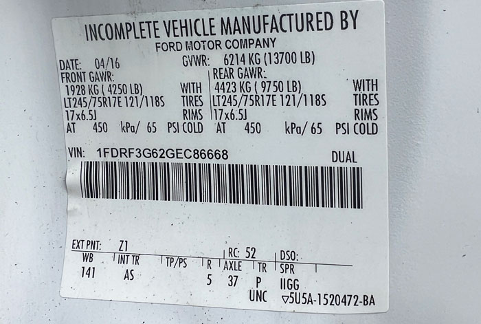 2016 Ford F-350 Utility - Federal Label